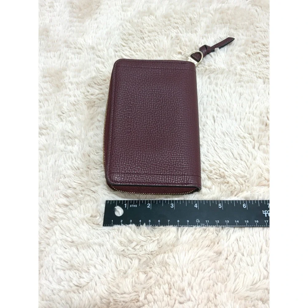 Longchamp Le Foulonne Medium Zip Around Wallet Wine Burgundy Leather Parisian